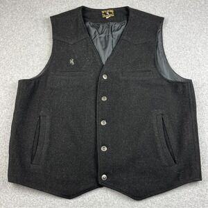 Wyoming Traders Vest Men's Large Virgin Wool Cowboy Ranch Wear Black Button Up